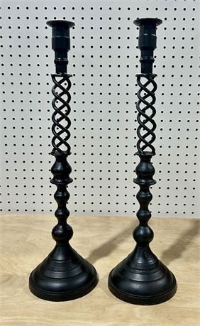 Cast Iron Gothic Barley Twist Candle Holders Large 19 3/4”