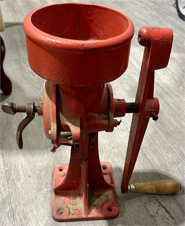 Antique Red Cast Iron Mounted Grain Grinder