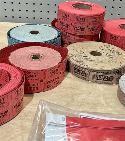 Vintage and New Ticket Rolls Lot: Office Depot, Rogers, Coin-Tainer