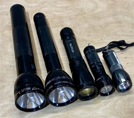 Vintage Maglite Flashlights Lot (5) Various Sizes