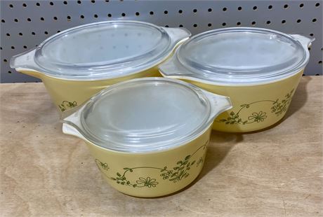 Vintage Pyrex “Shenandoah” Casserole Dish Set with Lids (3)