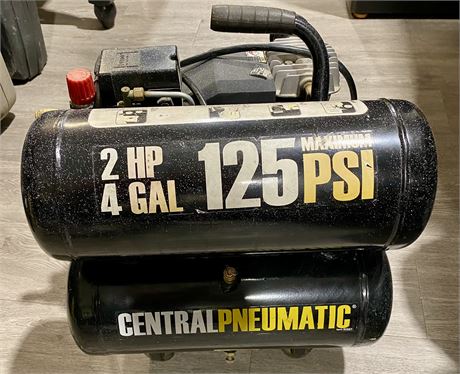 Central Pneumatic 4 Gallon 2 HP 125 PSI Twin Tank Air Compressor