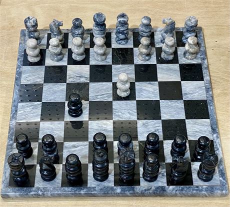 Novica Handcrafted Mexican Marble Chess Set Game Grey and Black