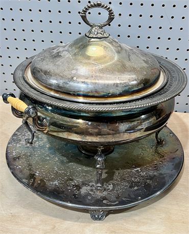 Antique Silver Warming Chafing Dish Stand Heating Pot