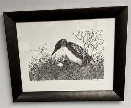 Original Pen and Ink Wildlife Drawing by Gene Matras Artist Signed Framed Art