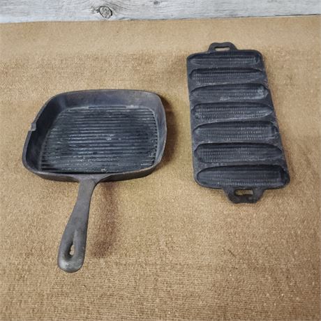 Vintage Cast Iron Skillet & Muffin Pan