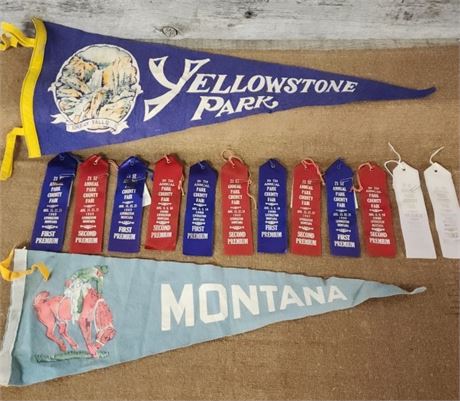 Vintage MT Pennants & Park County Fair Ribbons