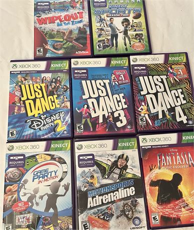 Xbox 360 KINECT Games Lot: Just Dance, Fantasia, Zumba, Kinect Adventures, etc