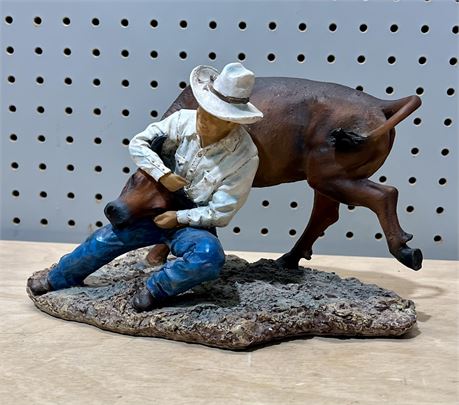 Cowboy Wrestling Calf Ceramic Figurine Home Decor