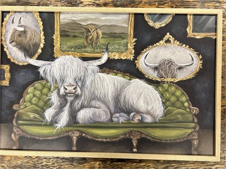 Beautiful painting of cows on a couch