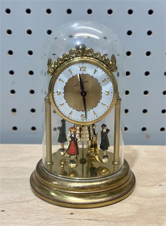 Vintage Schmidt Wind-Up Dancing Revolving Figurines Torsion Clock w/ Dome Top