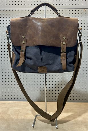 Wowbox  Brown Leather and Blue Canvas Laptop/Messenger Bag