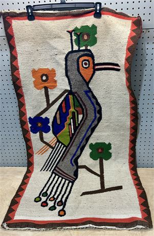 Vintage South American Hand Crafted Tapestry Textile Wall Hanging Bird Design