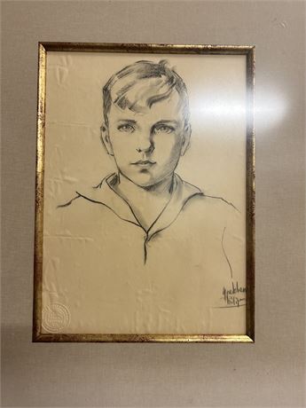 Drawing of a young man has a United States Crayon co stamp Chicago. ILL.