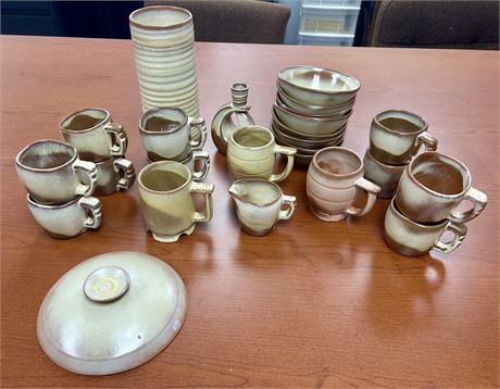 Frankoma Dish Set Mid 20th Century Pottery Bowls, Cups, Vases, etc. 25 Pieces