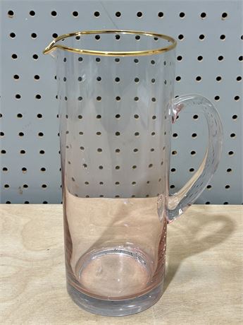 Glass Rose Tinted Cylinder Gold Rim Pitcher