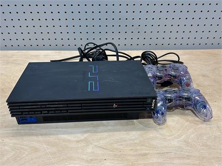 PlayStation 2 Console with 2 Controllers Black - Not Tested