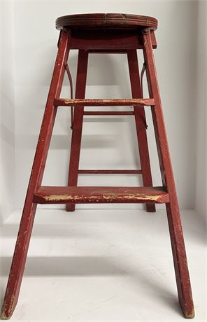 Vintage wooden red stepping stool about 23 inches tall