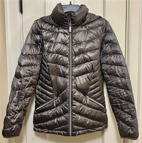 Calvin Klein Silver Metallic Down Blend Puffer Winter Coat Women’s XL