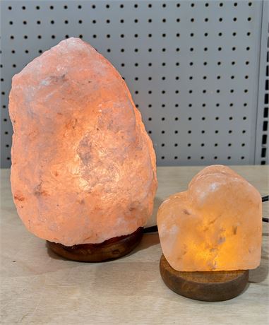 Himalayan Salt Lamps Lot of 2: Large Classic Style and Small Heart-Shaped