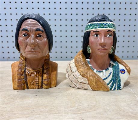 Sitting Bull and Pocahontas Ceramic Figurines by Karen’s Kreations Signed