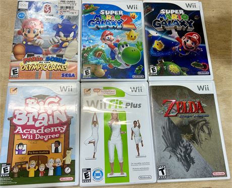 Wii Games Lot of 6: Zelda, Mario Galaxy, Wii Fit, etc.