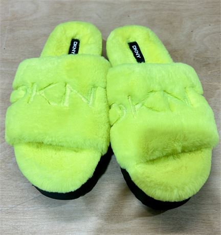 DKNY Neon Green/Yellow Furry Slide Slippers