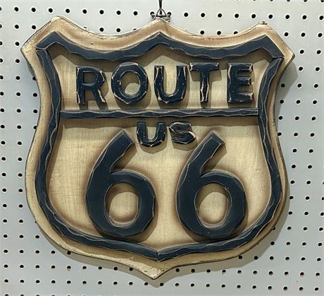 Route 66 Hand-Carved Wooden Sign Wall Mount