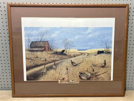 “Pheasant Hangout” Framed Print by Les Kouba