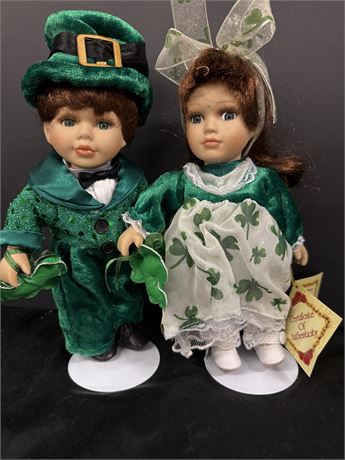 Irish Girl Boy Dolls with Stands 10” Porcelain Doll St Patrick's Day