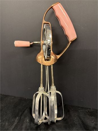 Vintage Hand Mixer /Egg Beater with Pink Handle and copper with stainless steel