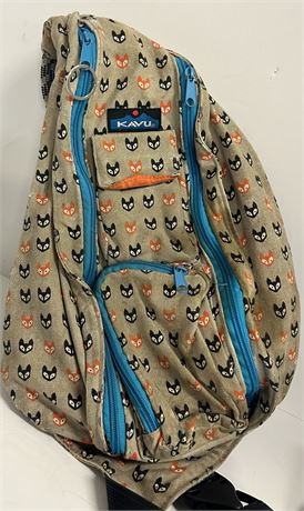 KAVU Rope Sling Shoulder Bag Backpack Fox Faces