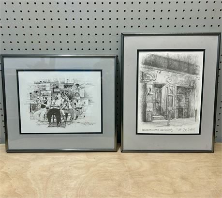 New Orleans Art Lot of 2 Drawings by Tommy Thompson and Don Davey