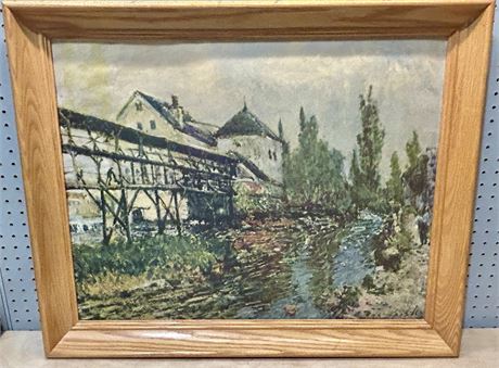 “The Water Mill Provencher in Monet” by Alfred Sisley Signed Framed Painting