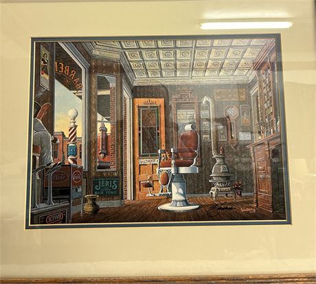 Beautiful painting of a vintage barbershop By SOUDERS ©️1984