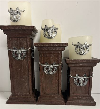 Three piece longhorn candle holder