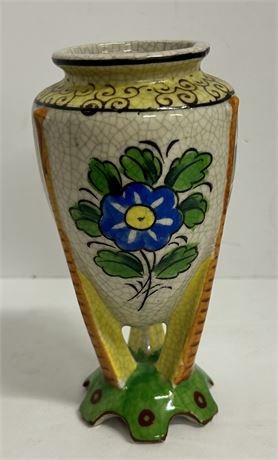 vintage hand painted in Japanese crackle floral vase.