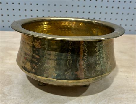 Vintage Hammered Brass Footed Flower Planter/Pot