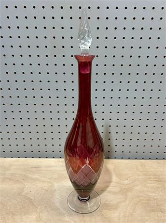 Bohemian Ruby Red Etched Cut Glass Decanter