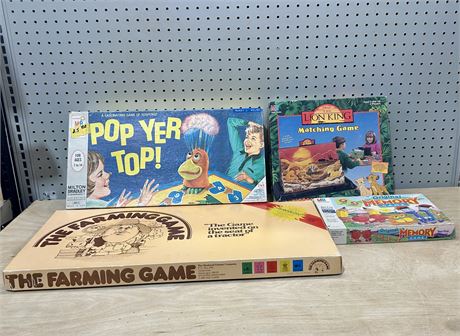 Vintage Board Games Lot of 4: The Farming Game, Pop Yer Top, etc.