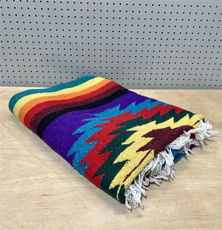 Vintage Mexican Aztec Multicolor Striped Blanket