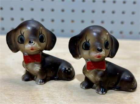 MCM Dachshund Ceramic Figurines Pair with Red Bows