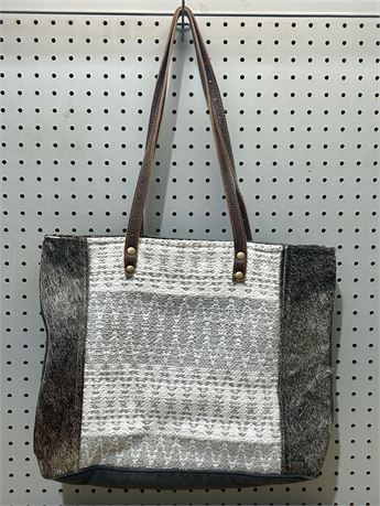 Myra Bag “Ruffy Tuffy Tote Bag” Canvas and Cowhide Purse