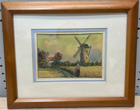 Dutch Landscape Windmill Painting Framed Wall Art