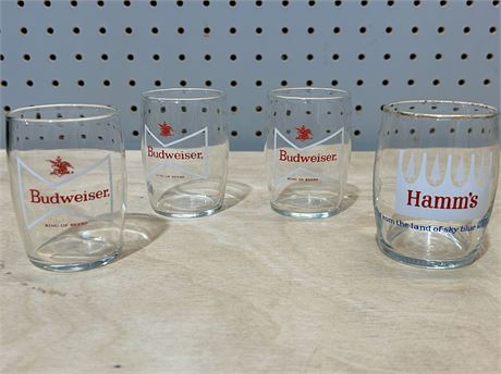 1950s Budweiser and Hamm’s Beer 3 1/4” Barrel Glasses