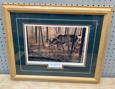 “Hot on the Trail” Wildlife Painting by Cynthie Fisher Signed Framed Wall Art