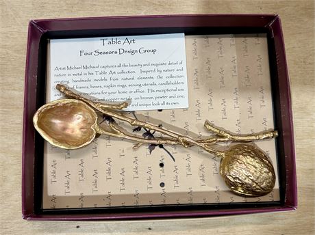 Antique Table Art Brass Walnut Spoons