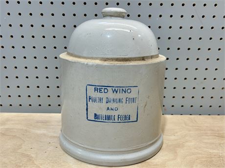 Antique Red Wing Poultry Drinking Fount and Buttermilk Feeder