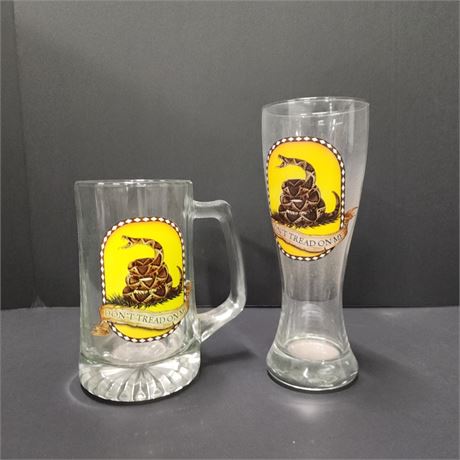 "Don't Tread on Me" Beer Mugs + Tall Beer Glass Military Bar Equipment