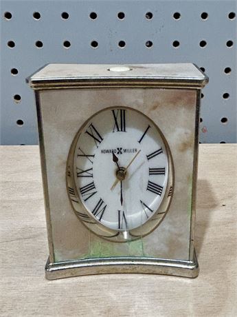 Howard Miller Quartz Gold Marble Print Table Clock 4x3” Vintage